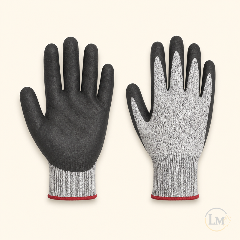 Par de guantes grises recubiertos de poliuretano, palma y dorso