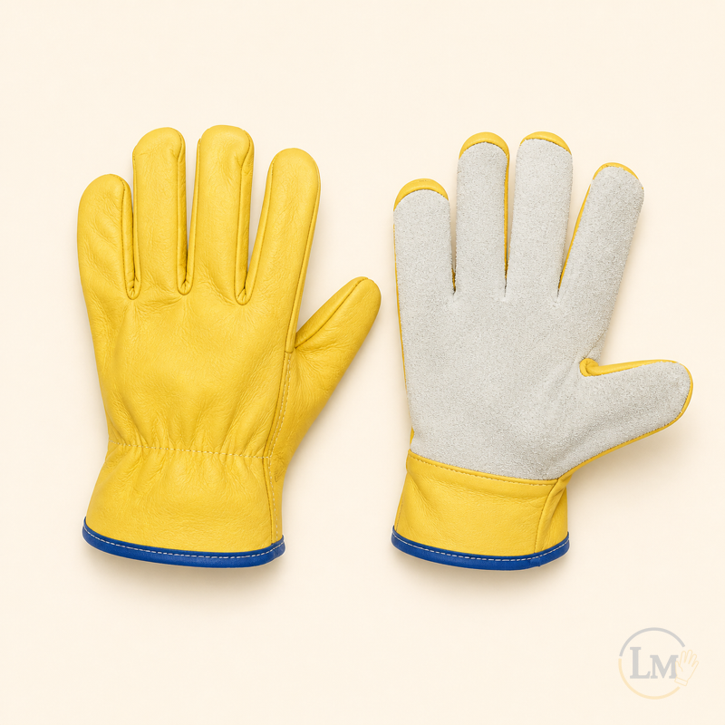 Guante de vaqueta bicolor amarillo y gris