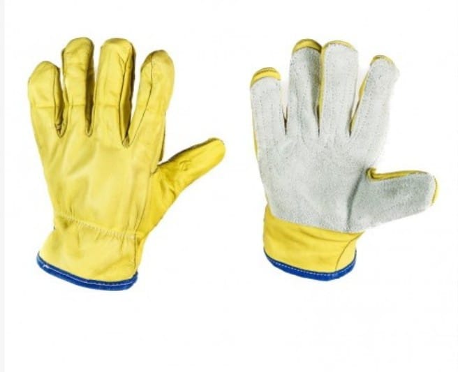 Guante de vaqueta bicolor amarillo y gris